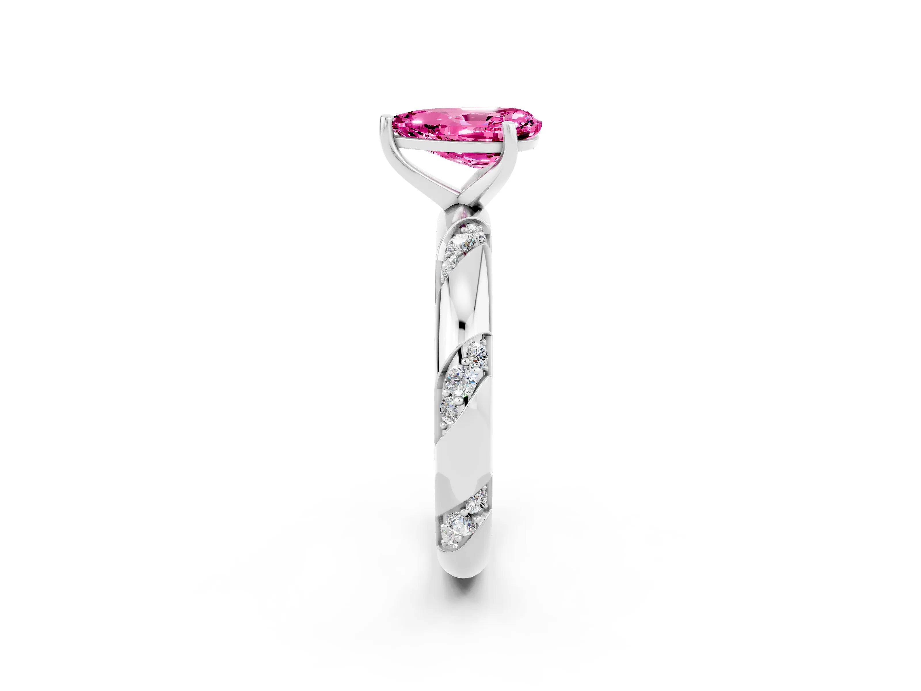 White gold Pear Cut Solitaire Diamond Engagement Ring with Twisted Pave Band and Four-Prong Setting_2