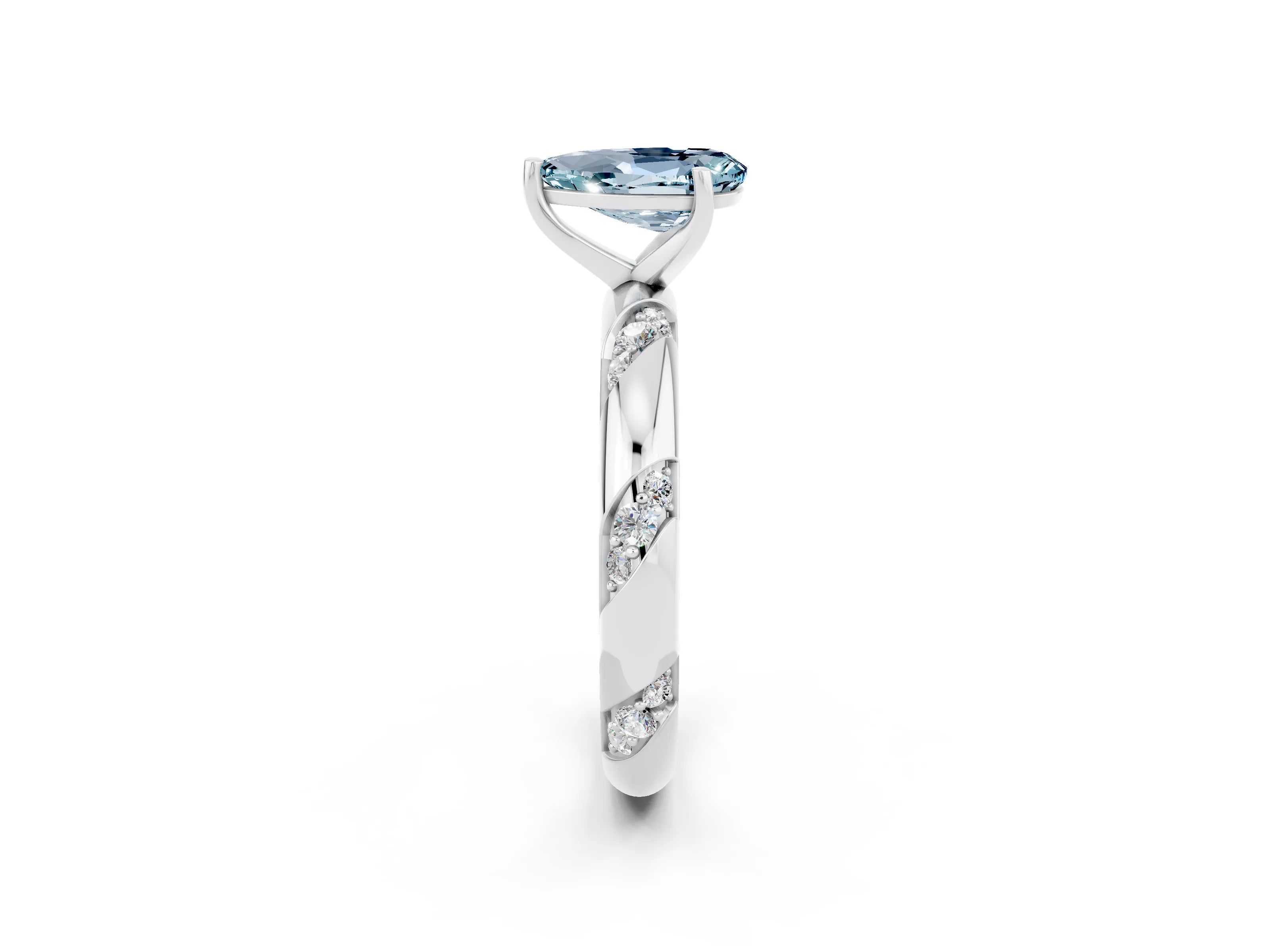 White gold Pear Cut Solitaire Diamond Engagement Ring with Twisted Pave Band and Four-Prong Setting_2
