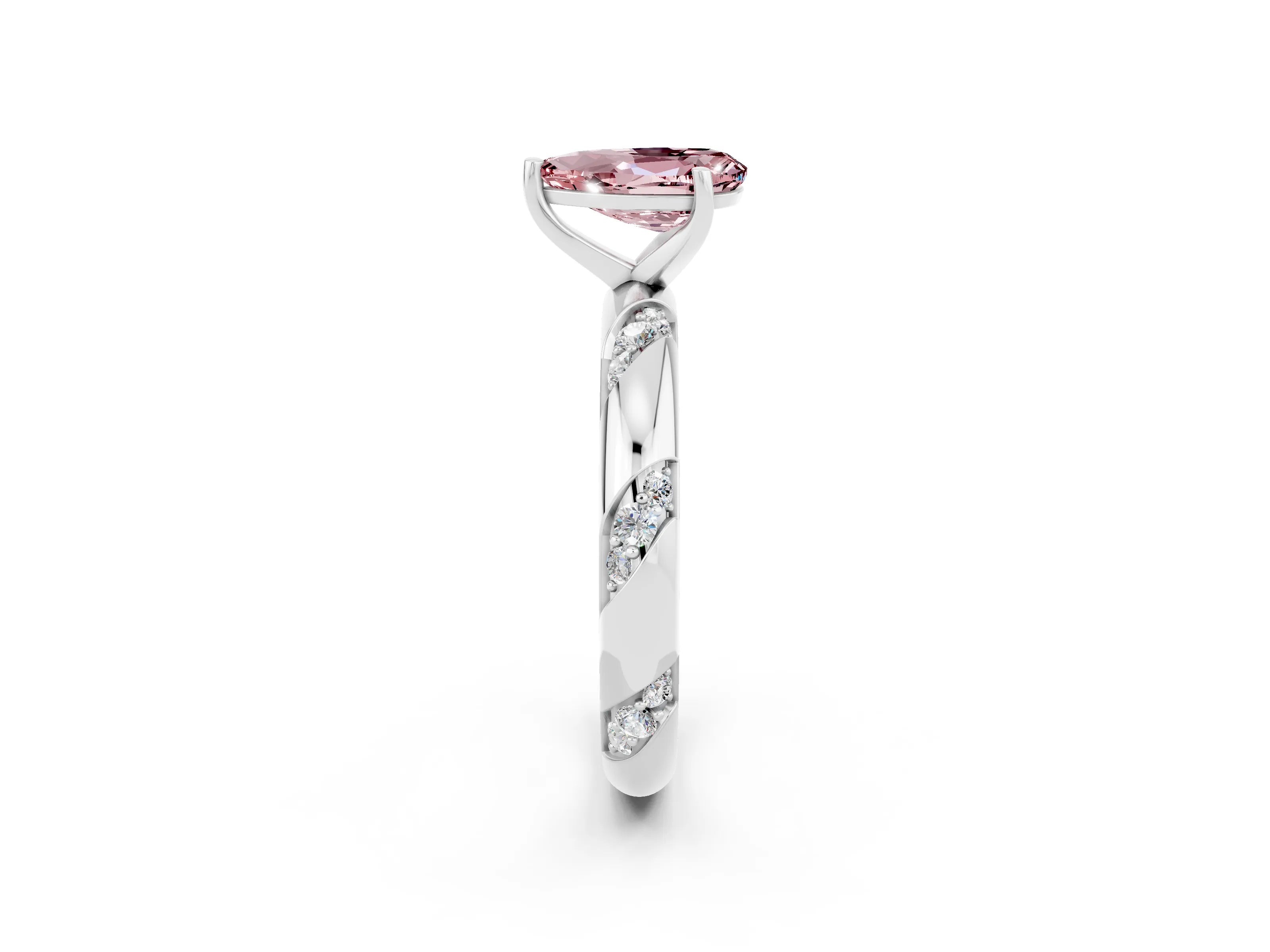 White gold Pear Cut Solitaire Diamond Engagement Ring with Twisted Pave Band and Four-Prong Setting_2