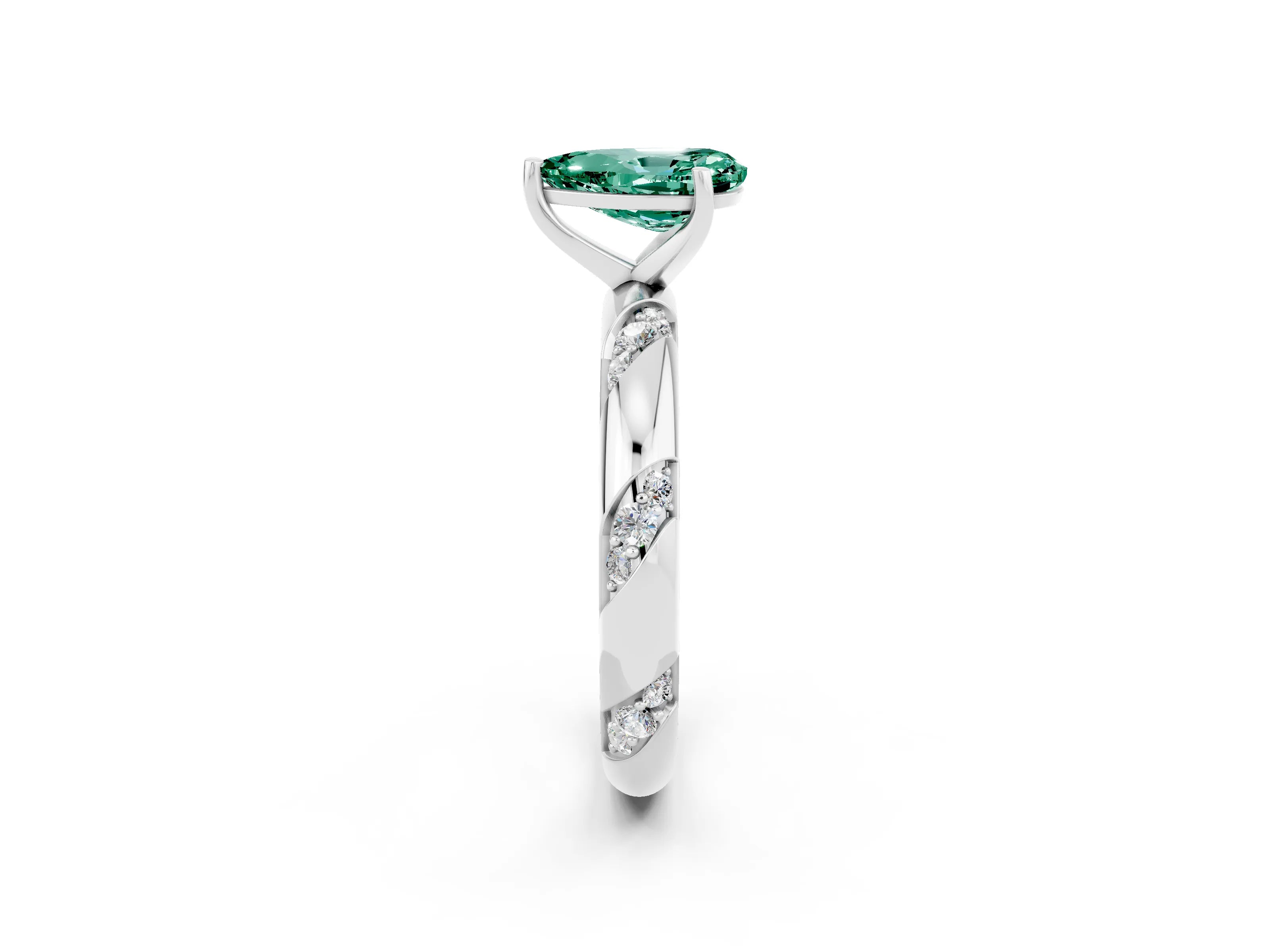 White gold Pear Cut Solitaire Diamond Engagement Ring with Twisted Pave Band and Four-Prong Setting_2