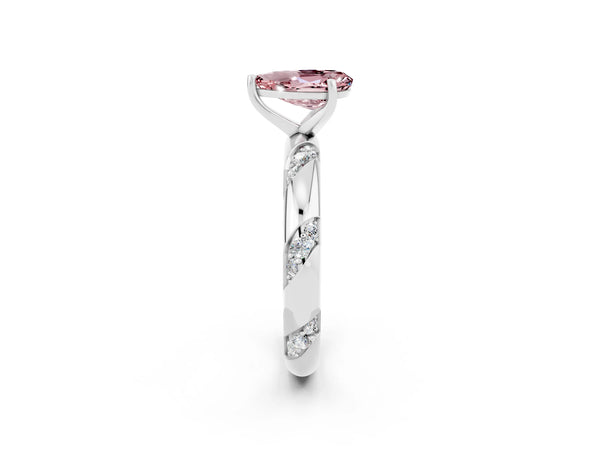 Silver Pear Cut Solitaire Diamond Engagement Ring with Twisted Pave Band and Four-Prong Setting
