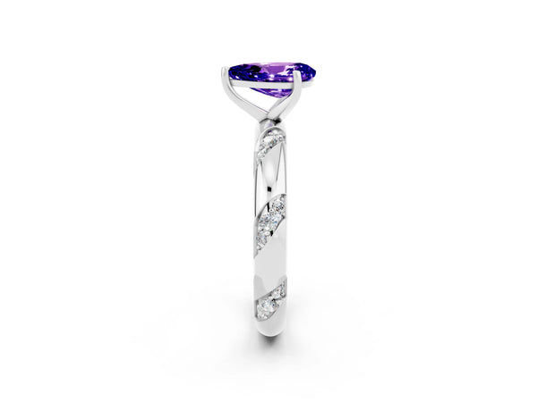 Platinum Pear Cut Tanzanite Solitaire Engagement Ring with Twisted Round  Accent Band and Prong Setting
