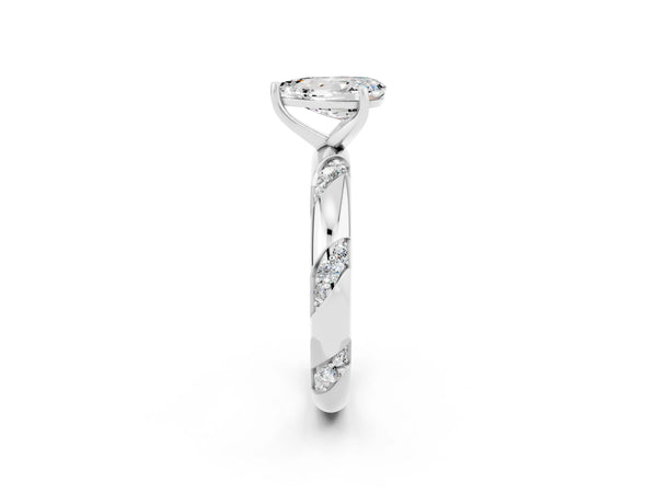 White gold Pear Cut Moissanite Solitaire Engagement Ring with Twisted Round  Accent Band and Prong Setting