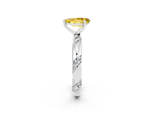 Silver Pear Cut Yellow Sapphire Solitaire Engagement Ring with Twisted Round  Accent Band and Prong Setting
