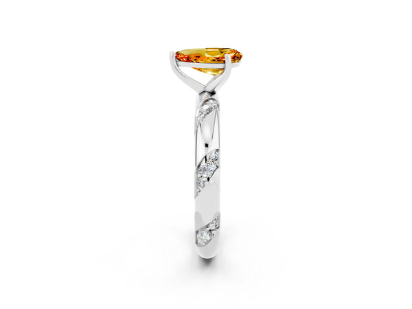 Platinum Pear Cut Citrine Solitaire Engagement Ring with Twisted Round  Accent Band and Prong Setting