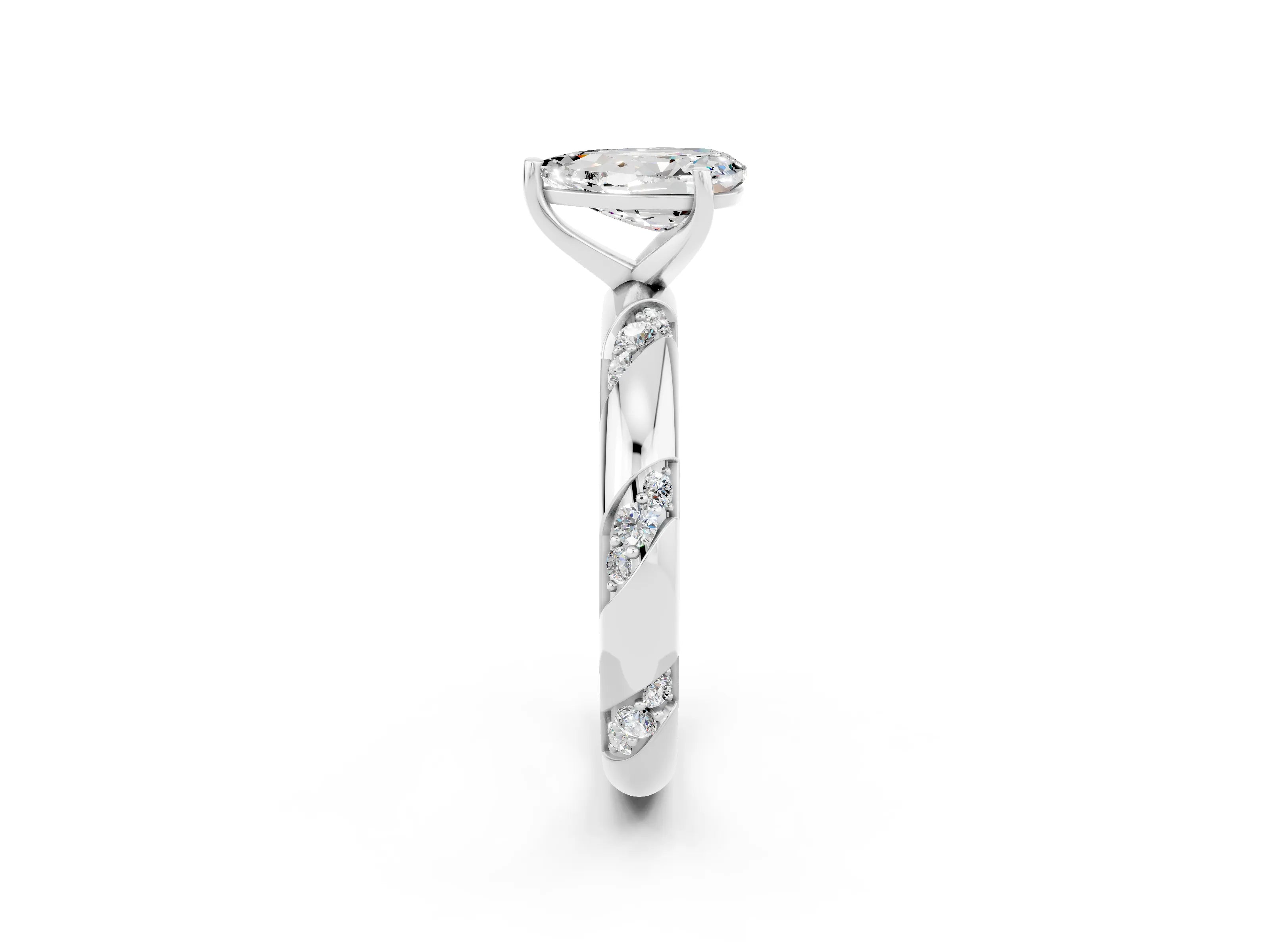 White gold Pear Cut Solitaire Diamond Engagement Ring with Twisted Pave Band and Four-Prong Setting_2