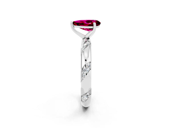 White gold Pear Cut Garnet Solitaire Engagement Ring with Twisted Round  Accent Band and Prong Setting