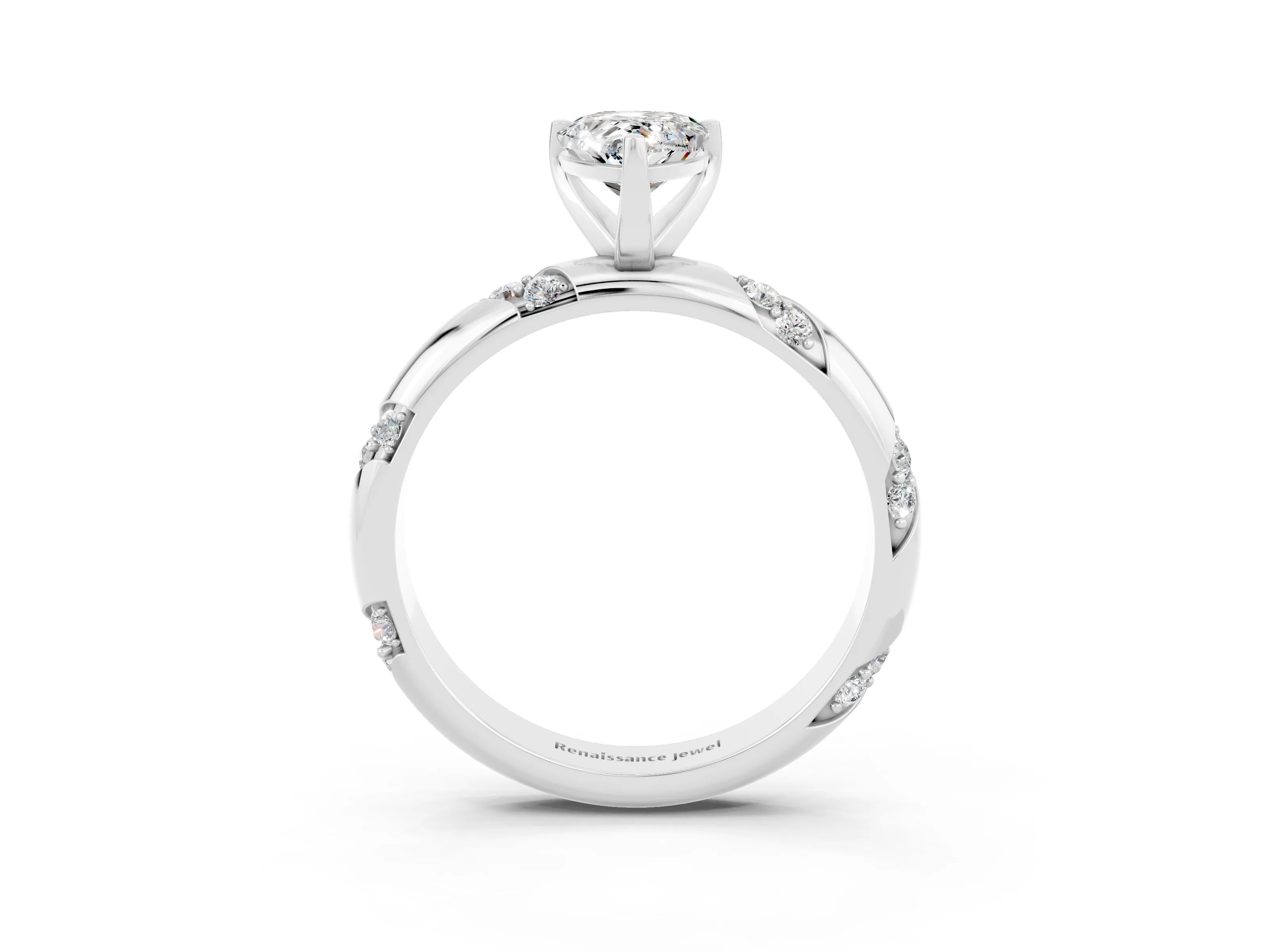 White gold Pear Cut Solitaire Diamond Engagement Ring with Twisted Pave Band and Four-Prong Setting_3