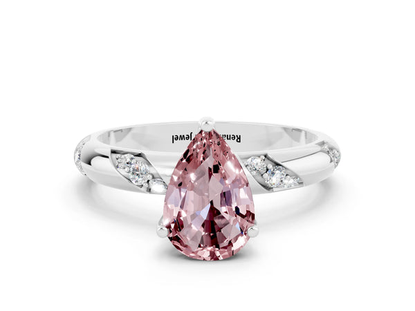 White gold Pear Cut Solitaire Diamond Engagement Ring with Twisted Pave Band and Four-Prong Setting