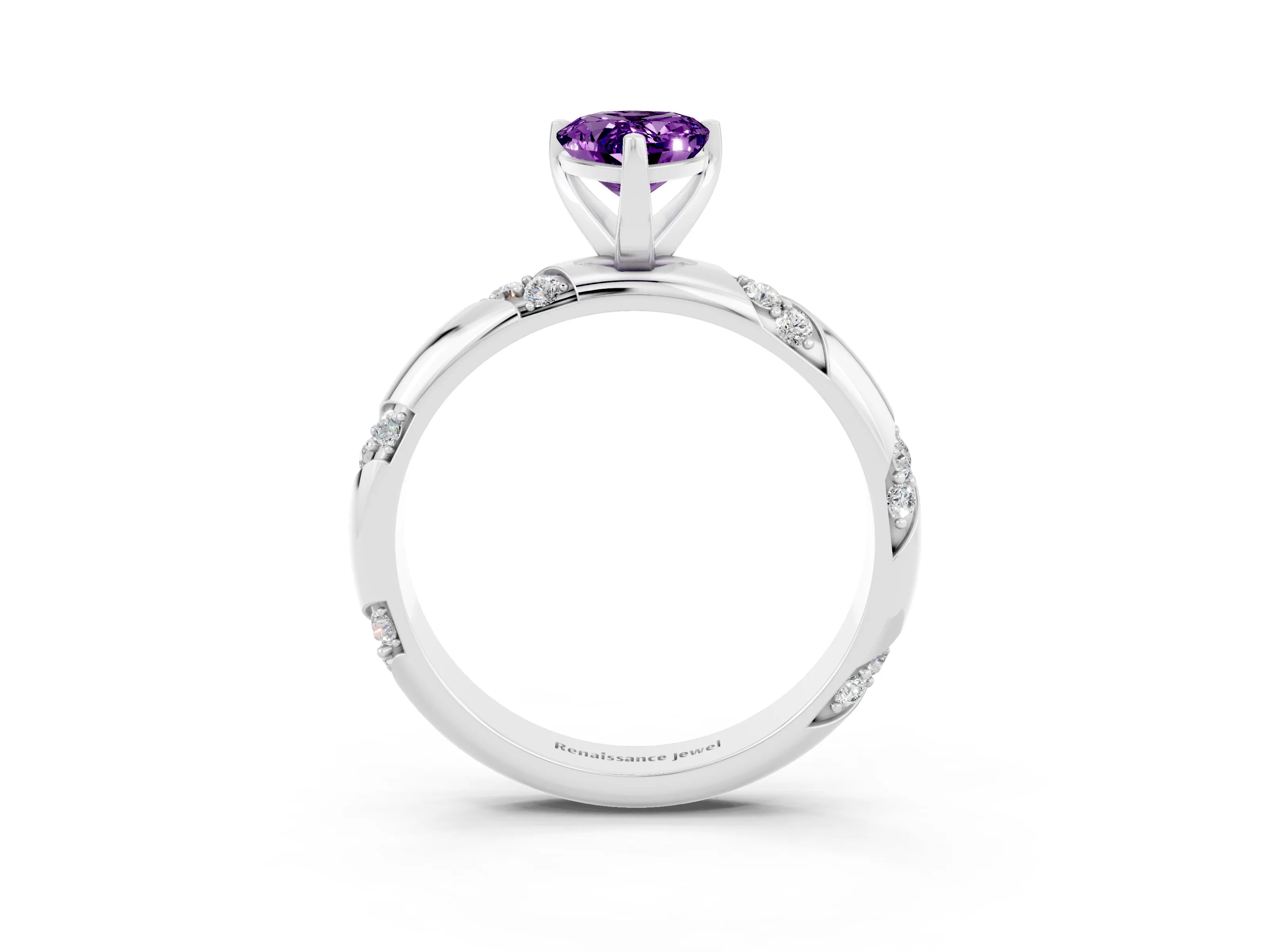 White gold Pear Cut Solitaire Diamond Engagement Ring with Twisted Pave Band and Four-Prong Setting_3
