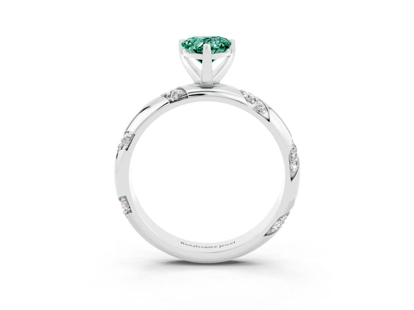 White gold Pear Cut Green Sapphire Solitaire Engagement Ring with Twisted Round  Accent Band and Prong Setting