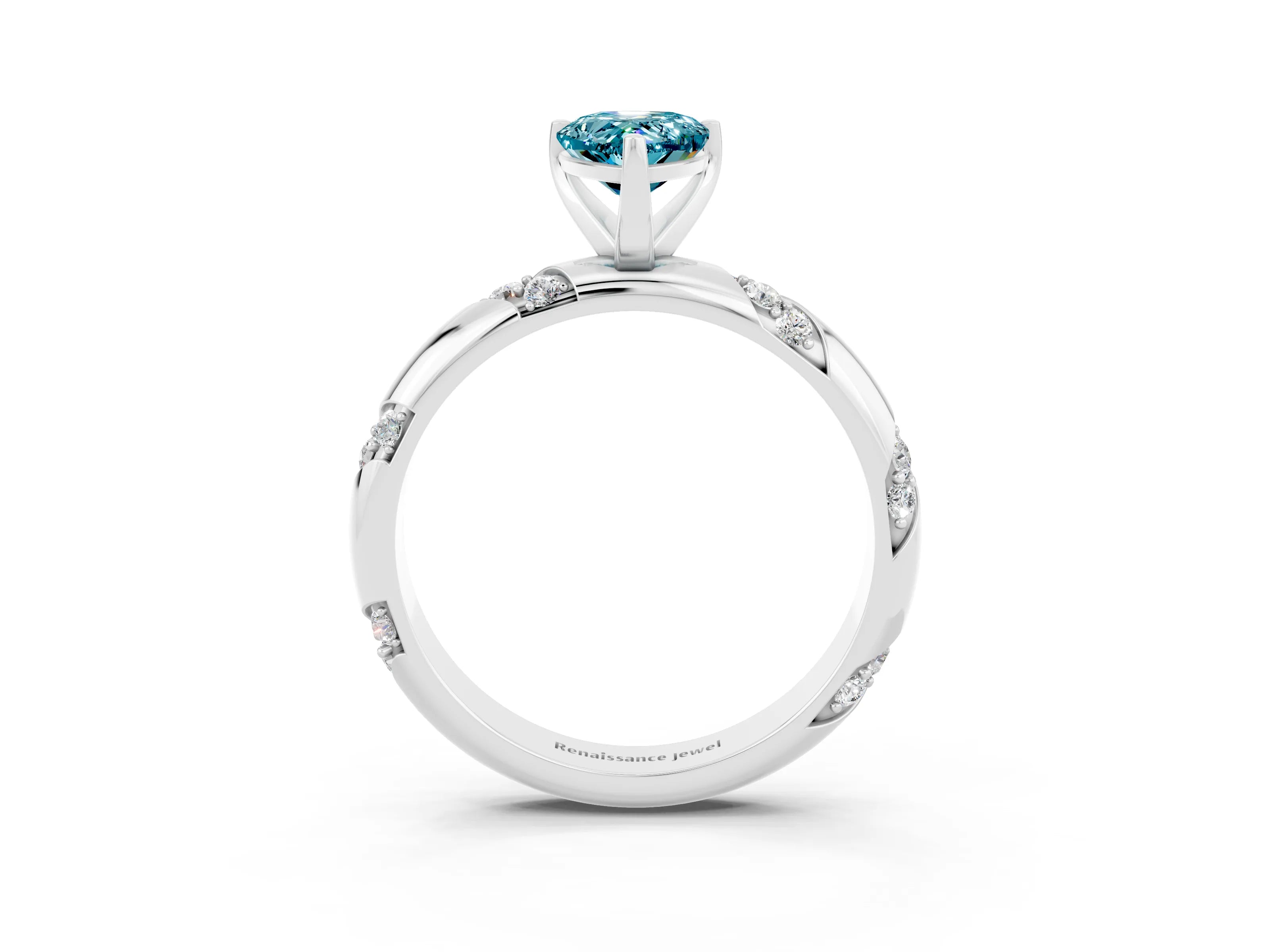 White gold Pear Cut Solitaire Diamond Engagement Ring with Twisted Pave Band and Four-Prong Setting_3