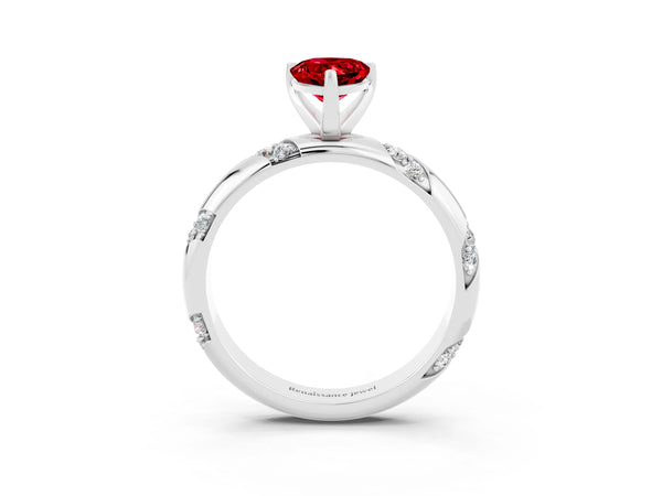 White gold Pear Cut Solitaire Diamond Engagement Ring with Twisted Pave Band and Four-Prong Setting