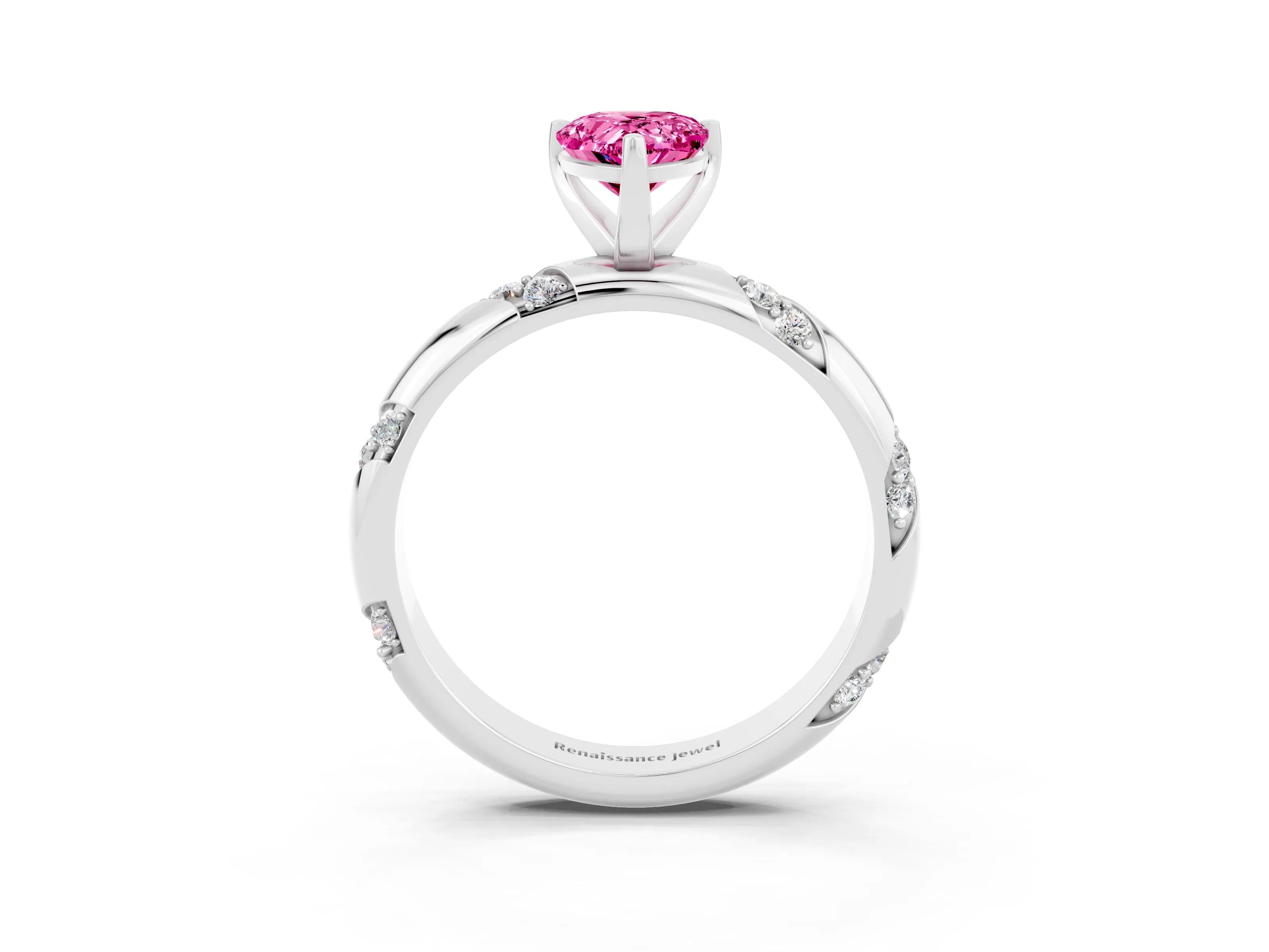 White gold Pear Cut Solitaire Diamond Engagement Ring with Twisted Pave Band and Four-Prong Setting_3