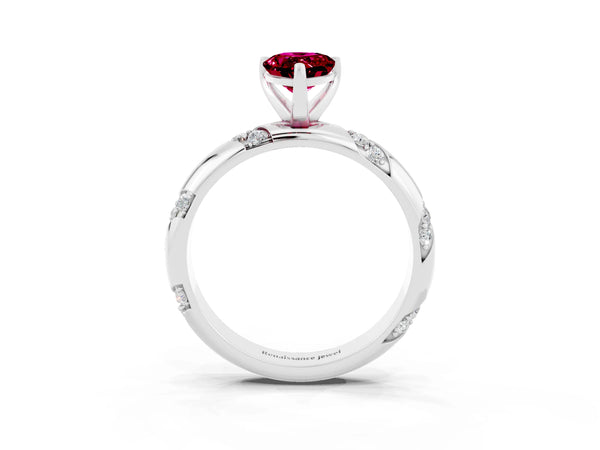 White gold Pear Cut Garnet Solitaire Engagement Ring with Twisted Round  Accent Band and Prong Setting