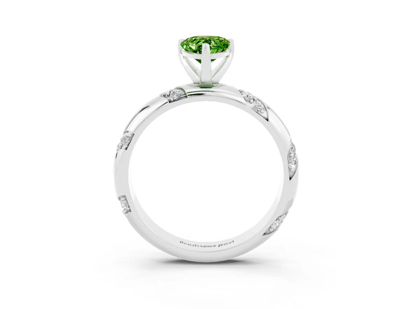 Platinum Pear Cut Solitaire Diamond Engagement Ring with Twisted Pave Band and Four-Prong Setting