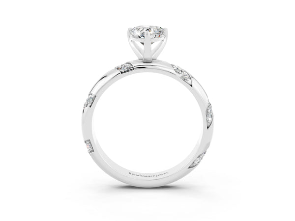 White gold Pear Cut Moissanite Solitaire Engagement Ring with Twisted Round  Accent Band and Prong Setting