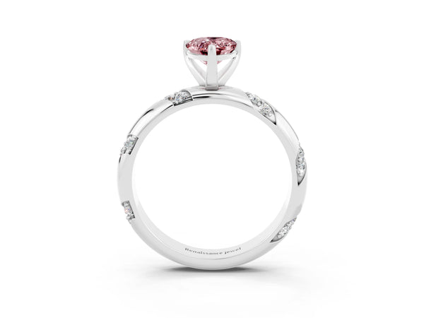 Platinum Pear Cut Solitaire Diamond Engagement Ring with Twisted Pave Band and Four-Prong Setting