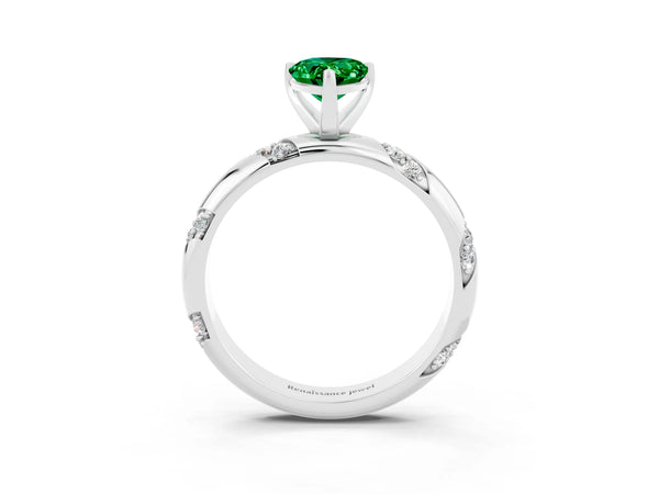 Platinum Pear Cut Emerald Solitaire Engagement Ring with Twisted Round  Accent Band and Prong Setting