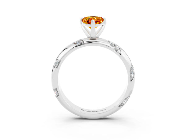 White gold Pear Cut Citrine Solitaire Engagement Ring with Twisted Round  Accent Band and Prong Setting
