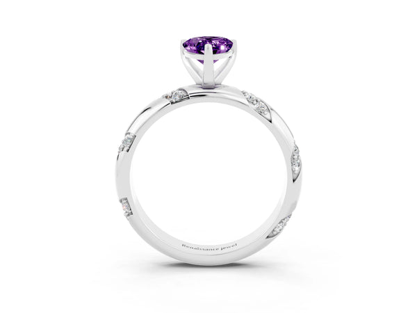 White gold Pear Cut Amethyst Solitaire Engagement Ring with Twisted Round  Accent Band and Prong Setting