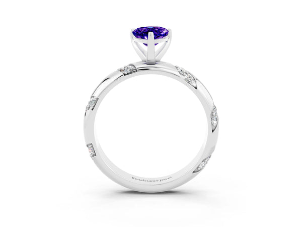 Platinum Pear Cut Tanzanite Solitaire Engagement Ring with Twisted Round  Accent Band and Prong Setting