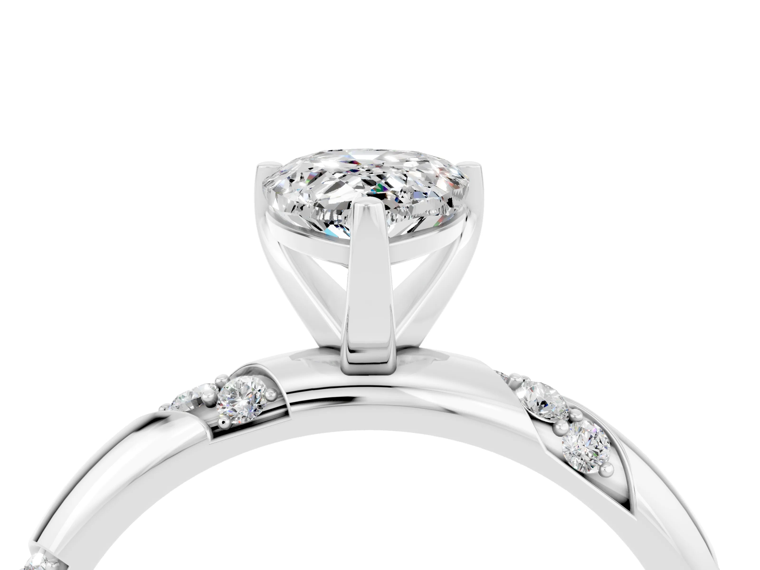 White gold Pear Cut Solitaire Diamond Engagement Ring with Twisted Pave Band and Four-Prong Setting_4