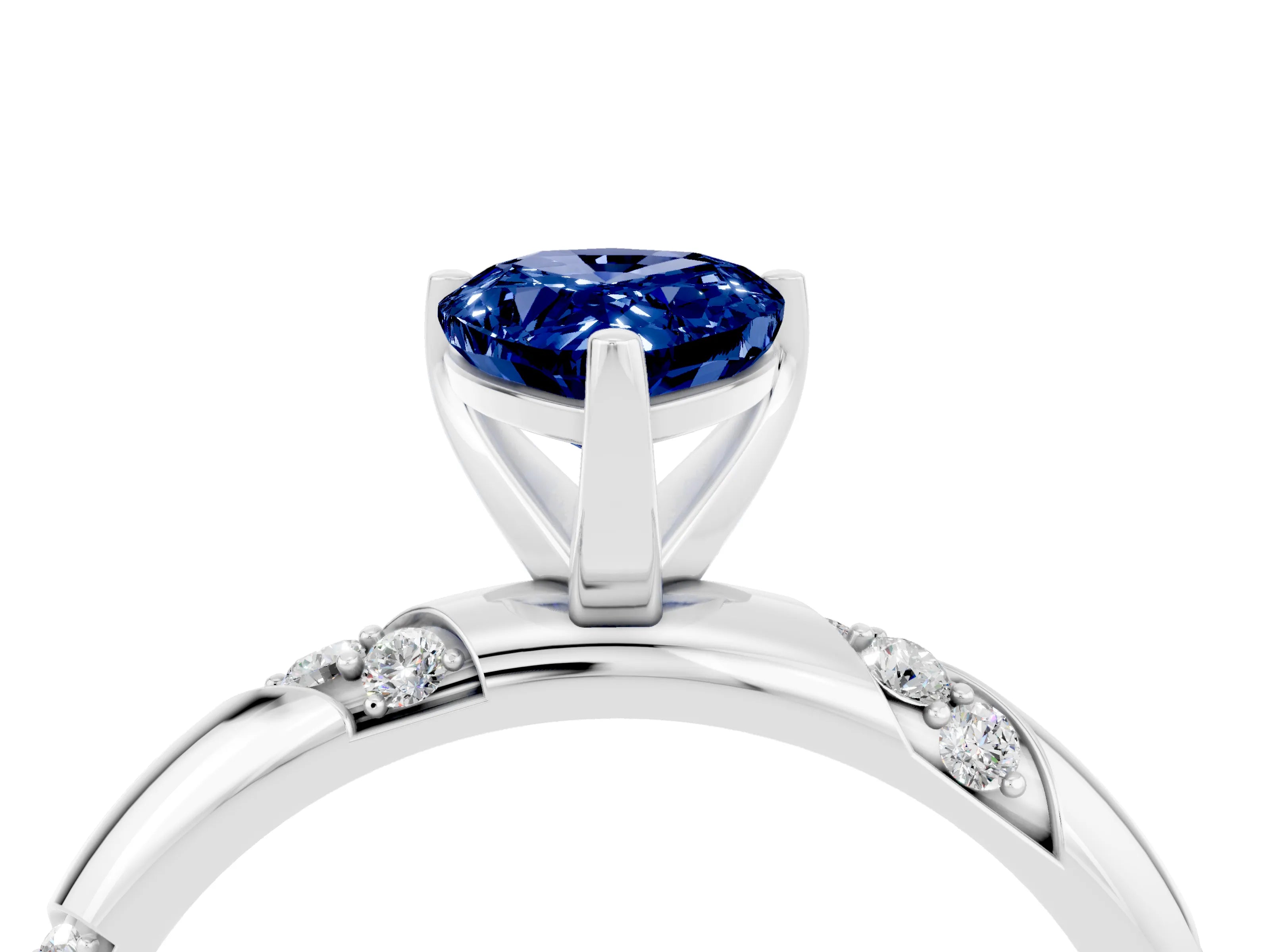 White gold Pear Cut Solitaire Diamond Engagement Ring with Twisted Pave Band and Four-Prong Setting_4
