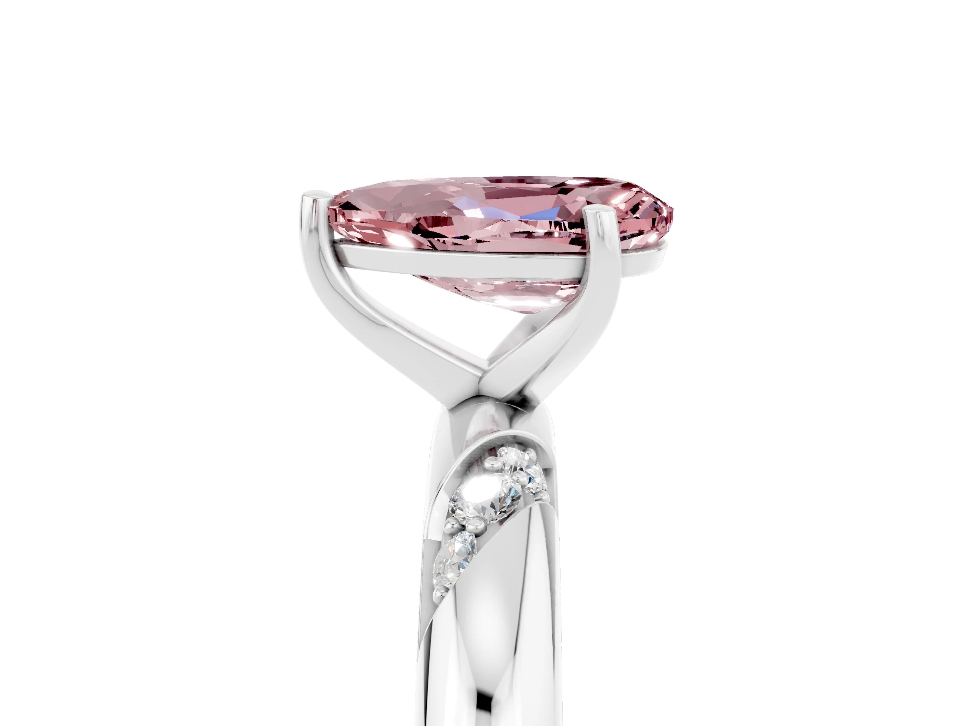 White gold Pear Cut Solitaire Diamond Engagement Ring with Twisted Pave Band and Four-Prong Setting_5