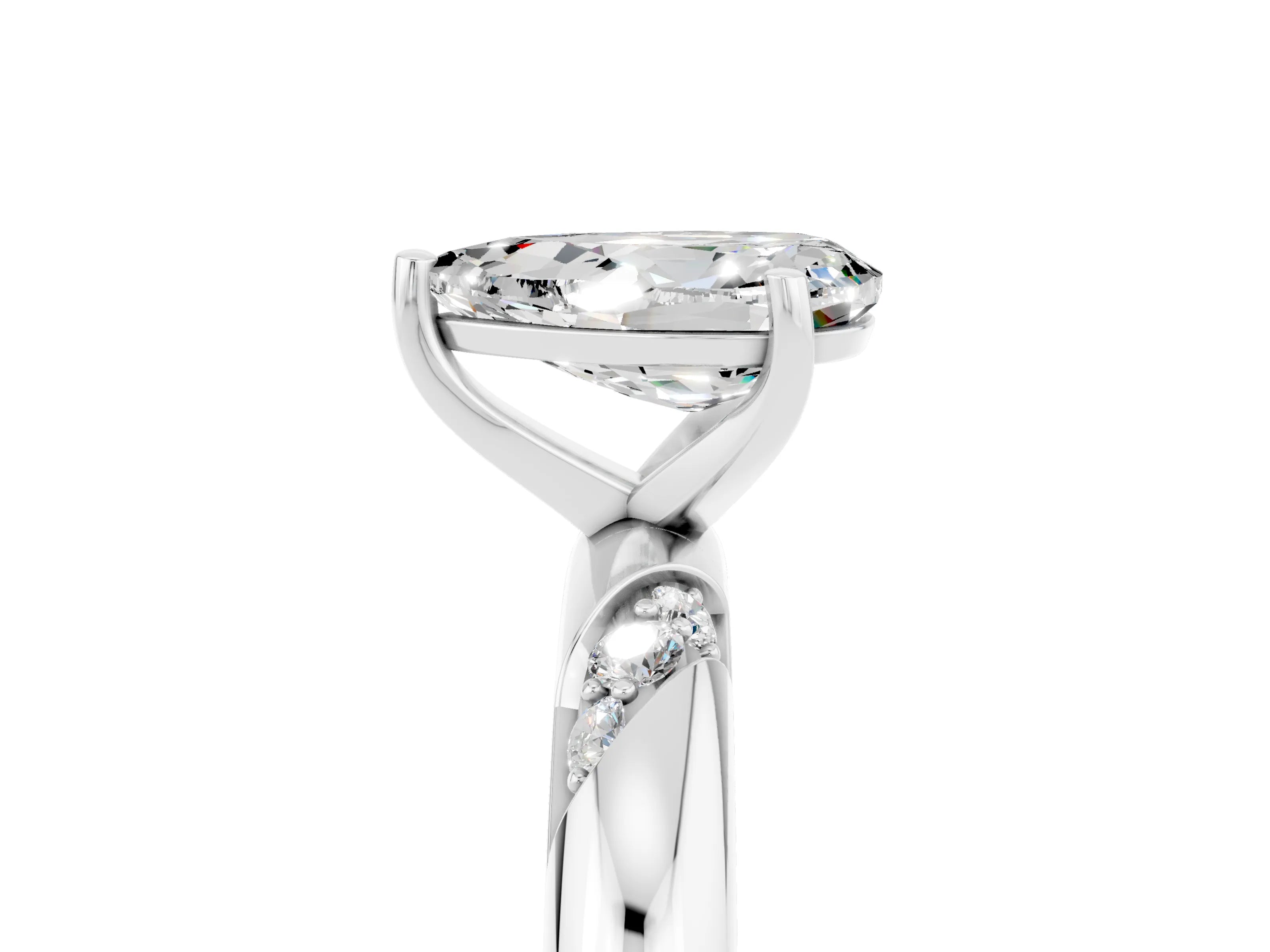 White gold Pear Cut Solitaire Diamond Engagement Ring with Twisted Pave Band and Four-Prong Setting_5
