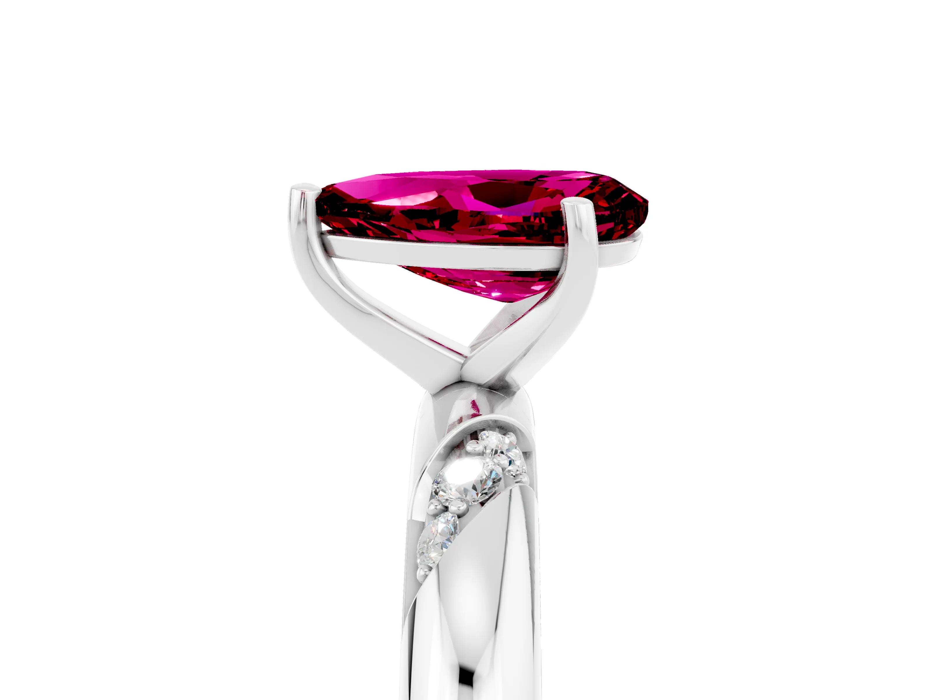 White gold Pear Cut Solitaire Diamond Engagement Ring with Twisted Pave Band and Four-Prong Setting_5
