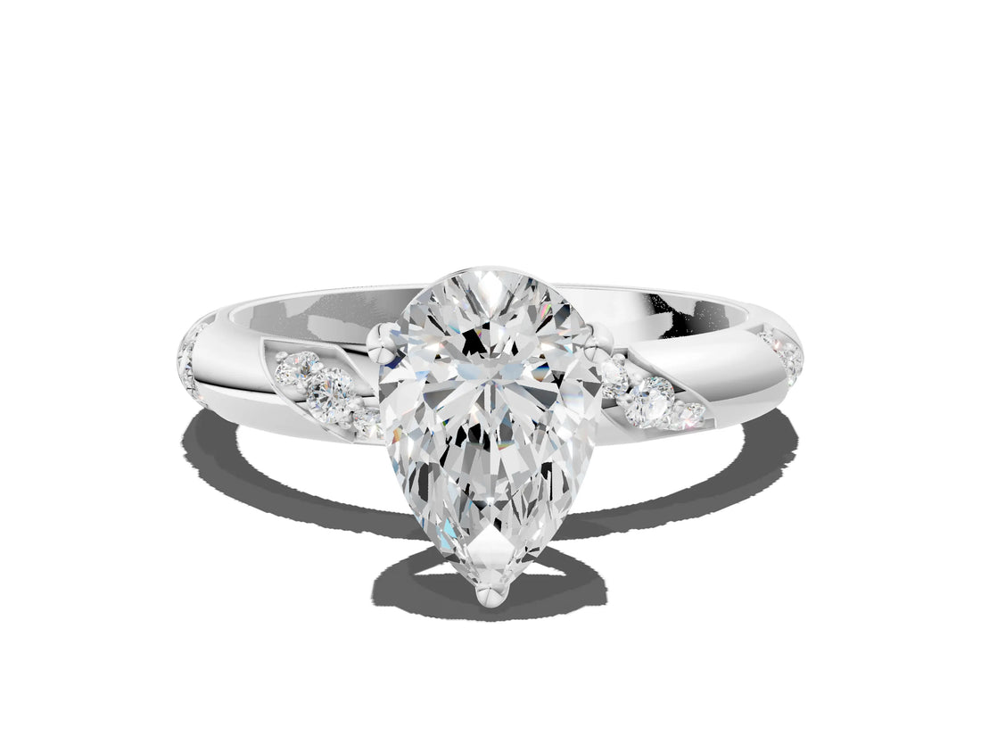 White gold Pear Cut Solitaire Diamond Engagement Ring with Twisted Pave Band and Four-Prong Setting_7