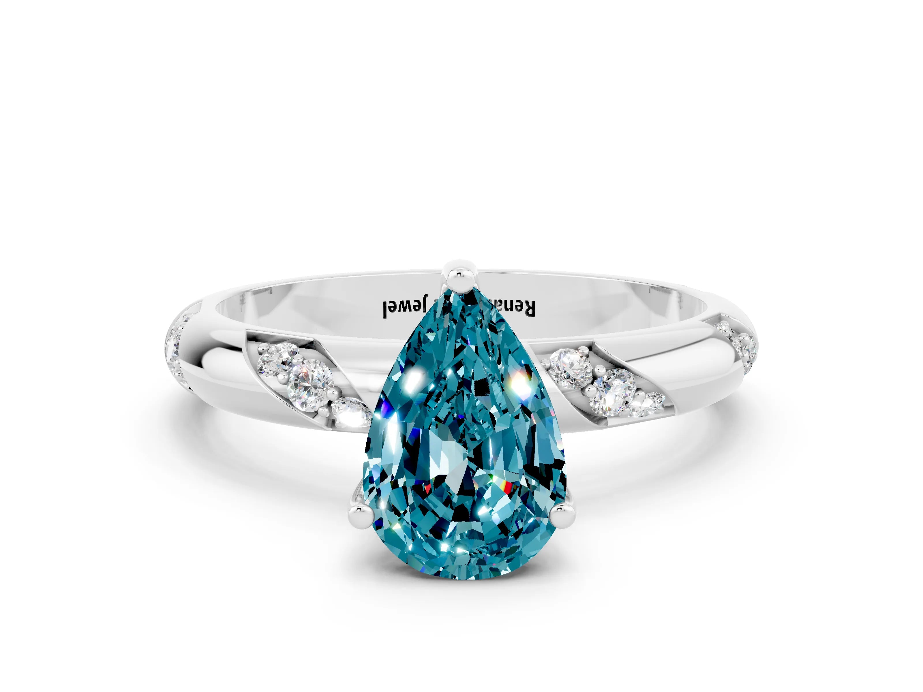White gold Pear Cut Solitaire Diamond Engagement Ring with Twisted Pave Band and Four-Prong Setting