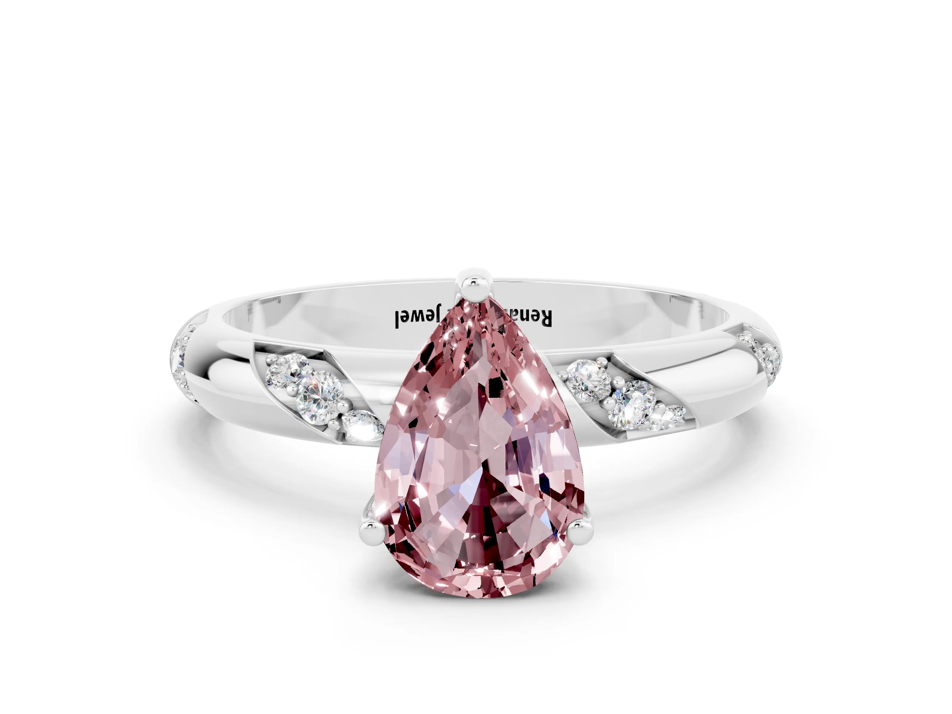 White gold Pear Cut Solitaire Diamond Engagement Ring with Twisted Pave Band and Four-Prong Setting