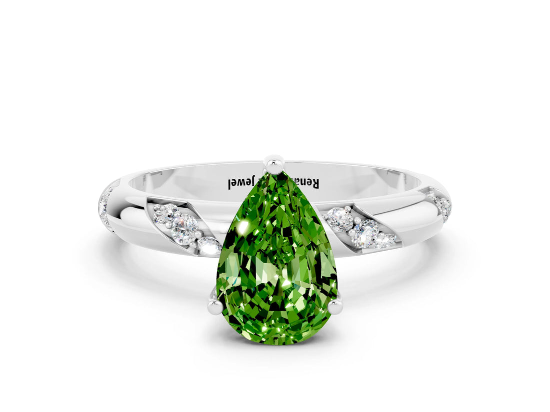 White gold Pear Cut Solitaire Diamond Engagement Ring with Twisted Pave Band and Four-Prong Setting