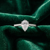 White gold Pear Cut Solitaire Diamond Ring with Pave Band and Four-Prong Setting_7