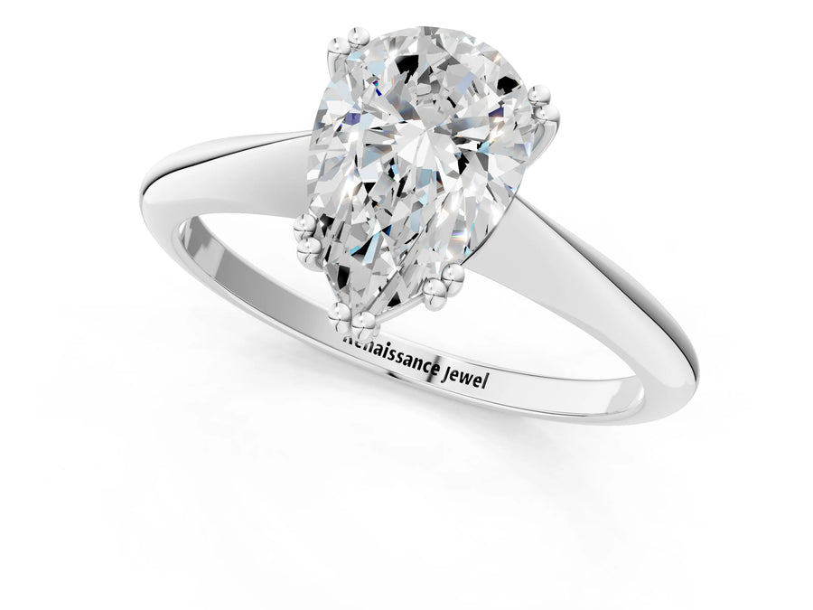 White gold Marquise Solitaire Diamond Ring with Six-Prong Setting and Classic Band