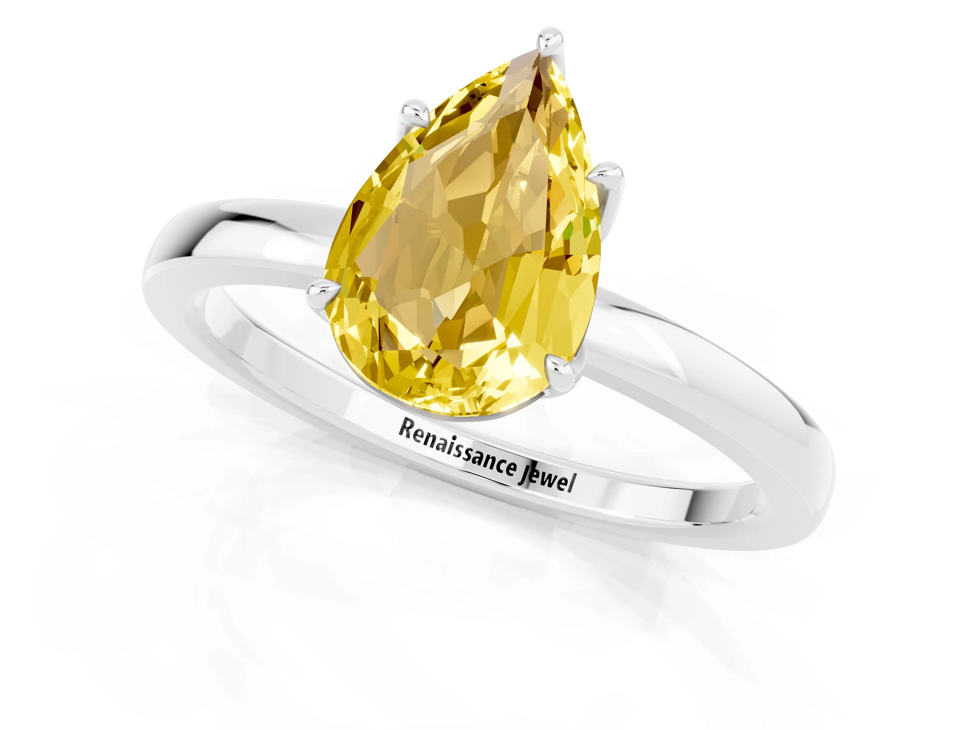 White gold Pear Cut Solitaire Diamond Ring with Thin Band and Four-Prong Setting_1