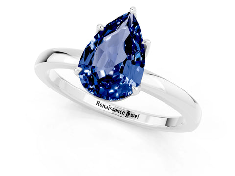 White gold Pear Cut Solitaire Diamond Ring with Thin Band and Four-Prong Setting_1