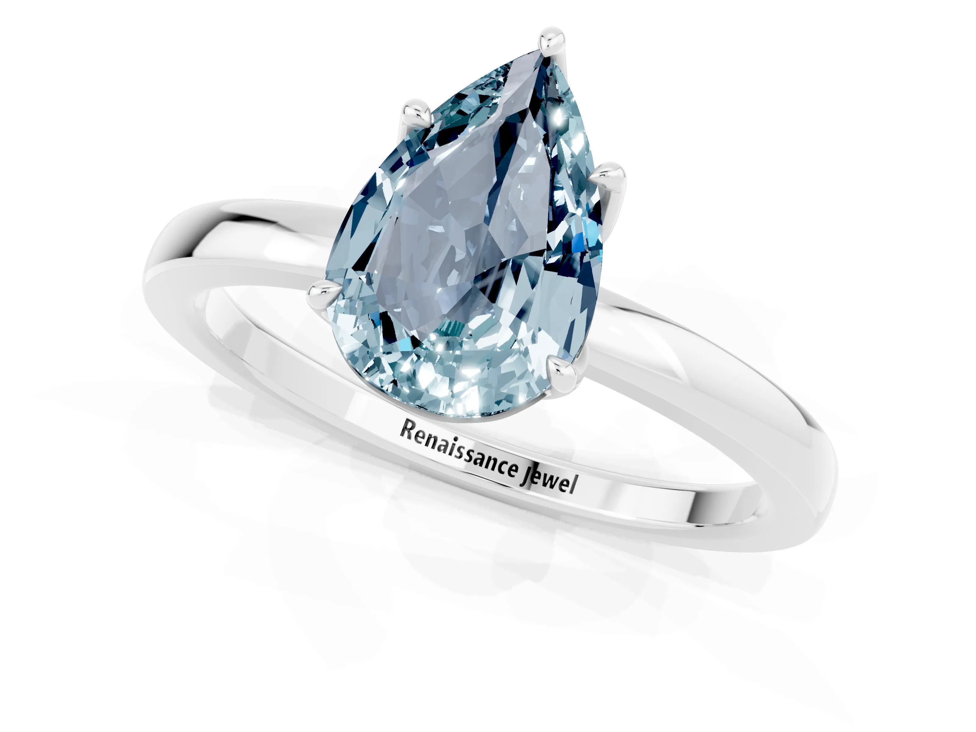 White gold Pear Cut Solitaire Diamond Ring with Thin Band and Four-Prong Setting_1