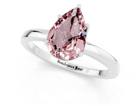 White gold Pear Cut Solitaire Diamond Ring with Thin Band and Four-Prong Setting_1