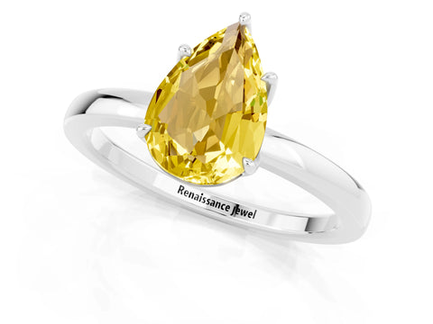 White gold Pear Cut Solitaire Diamond Ring with Thin Band and Four-Prong Setting_1