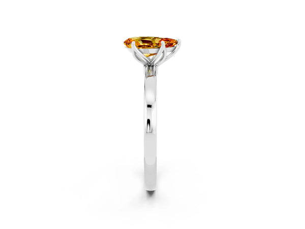 Silver Pear Cut Citrine Solitaire Ring with Thin Band and Prong Setting