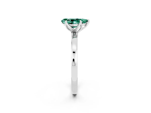 Silver Pear Cut Green Sapphire Solitaire Ring with Thin Band and Prong Setting