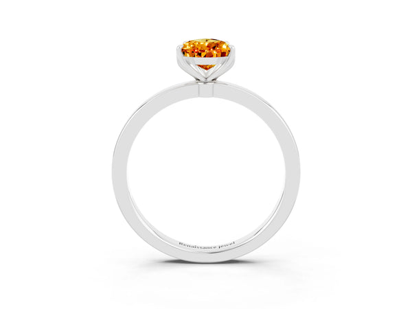 White gold Pear Cut Citrine Solitaire Ring with Thin Band and Prong Setting