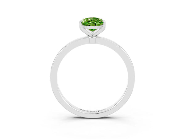 Silver Pear Cut Solitaire Diamond Ring with Thin Band and Four-Prong Setting