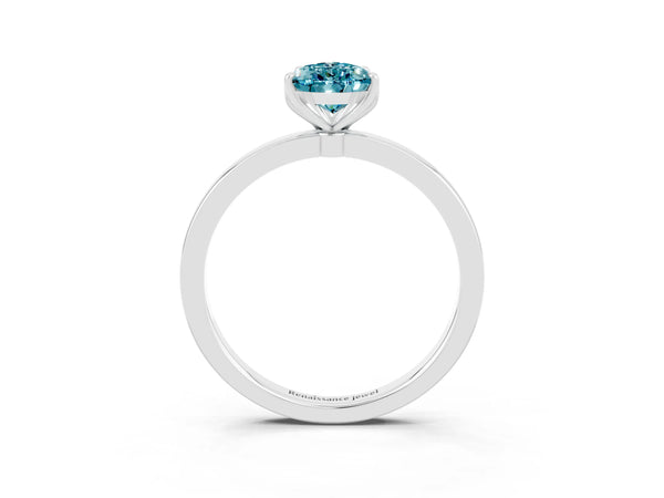 Silver Pear Cut Solitaire Diamond Ring with Thin Band and Four-Prong Setting