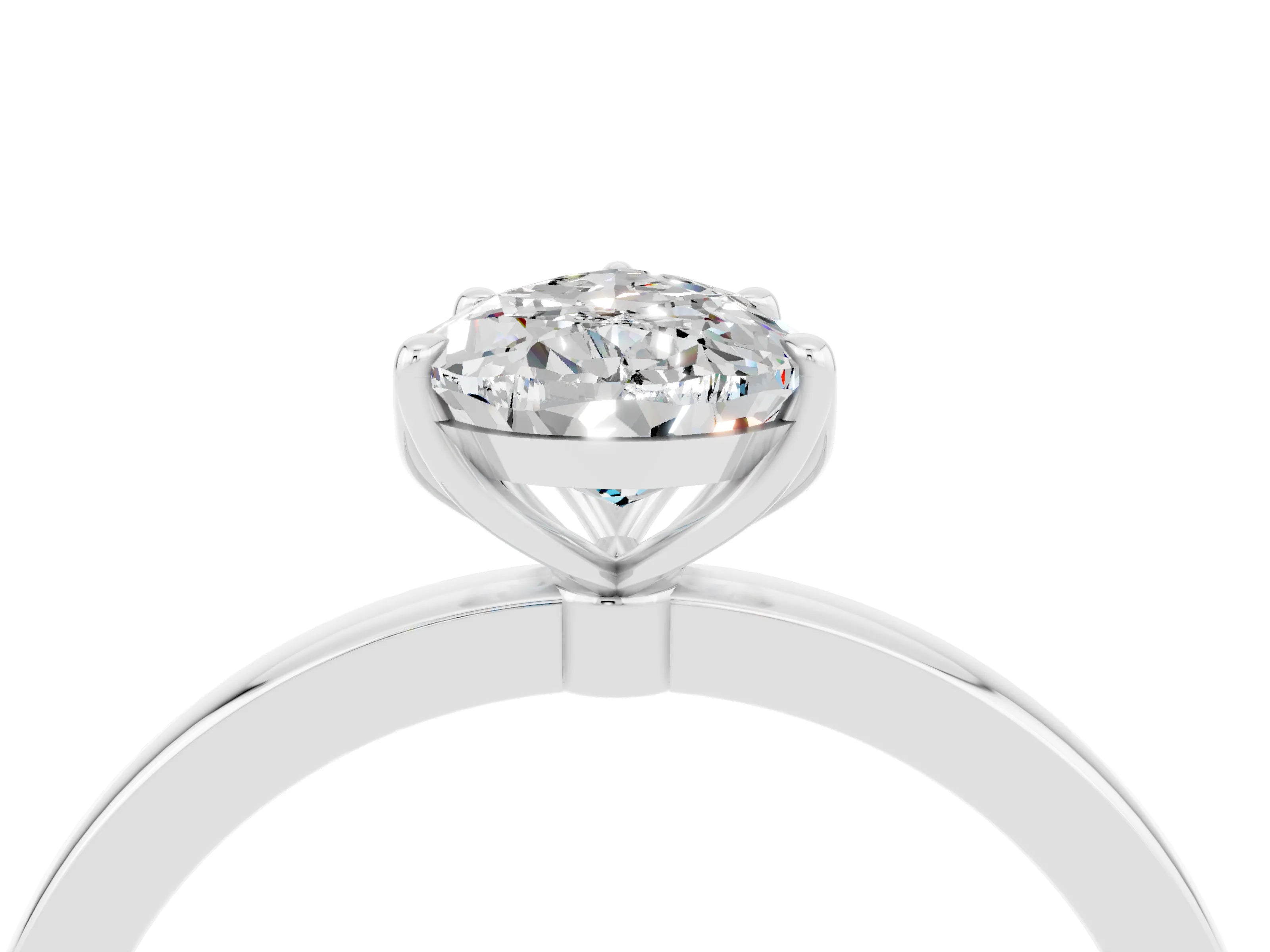 White gold Pear Cut Solitaire Diamond Ring with Thin Band and Four-Prong Setting_4