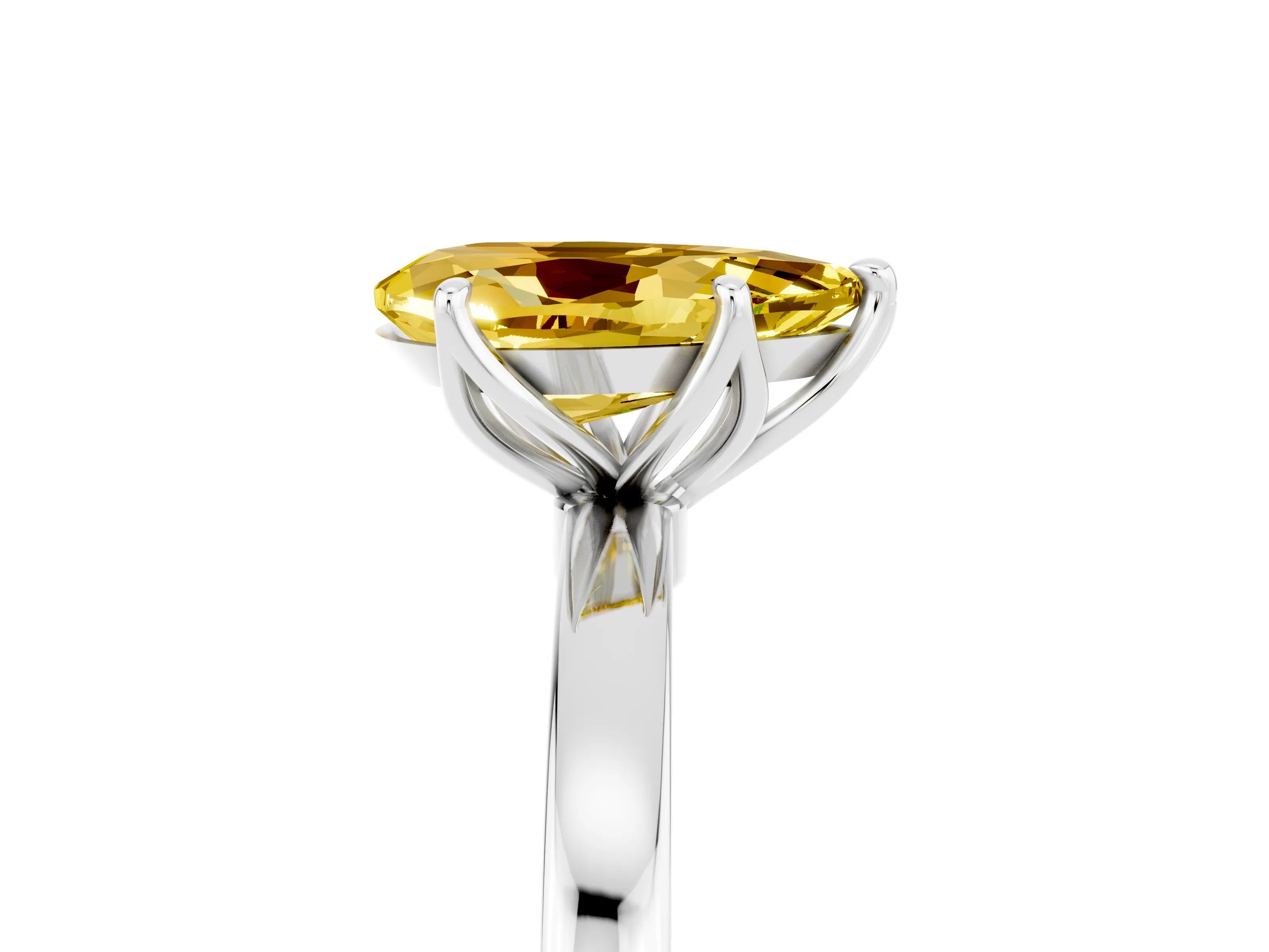 White gold Pear Cut Solitaire Diamond Ring with Thin Band and Four-Prong Setting_5