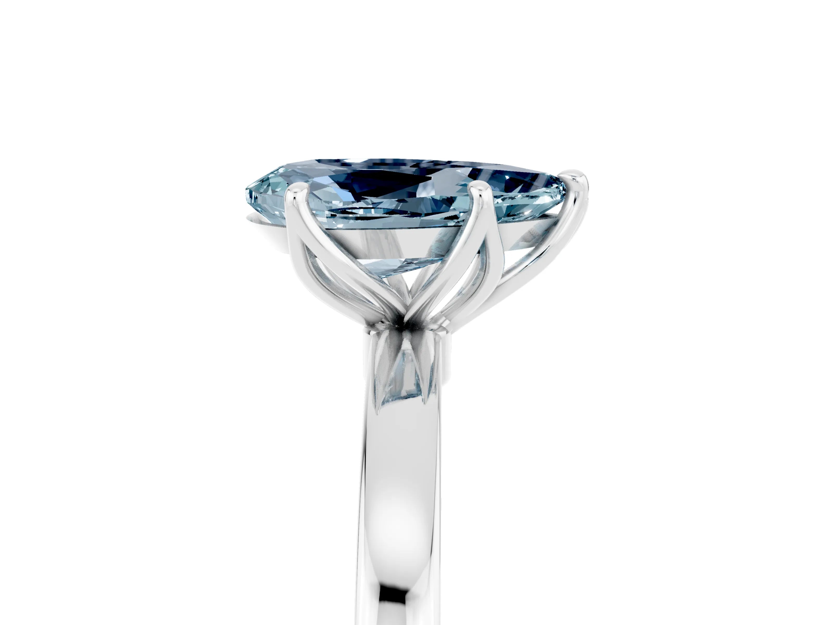 White gold Pear Cut Solitaire Diamond Ring with Thin Band and Four-Prong Setting_5